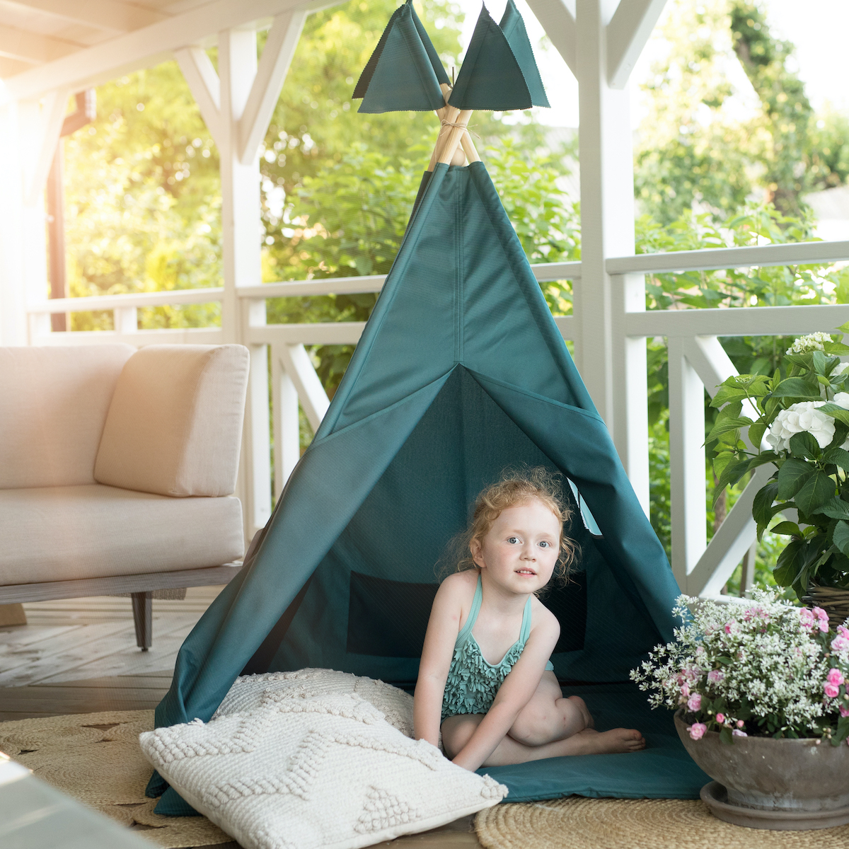 Tente tipi pour la maison et le jardin Pine, Tente imperméable Garden +  tapis doux - Cozy & Dozy