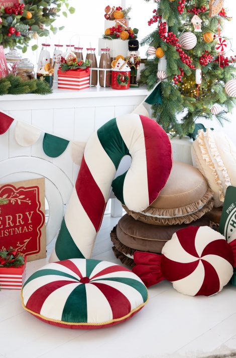 Oreiller Déco Noël Forme Canne à Sucre - 40 Cm - Tissu Peluche Doux - Pour Canapé, Chambre - Ambiance Festive