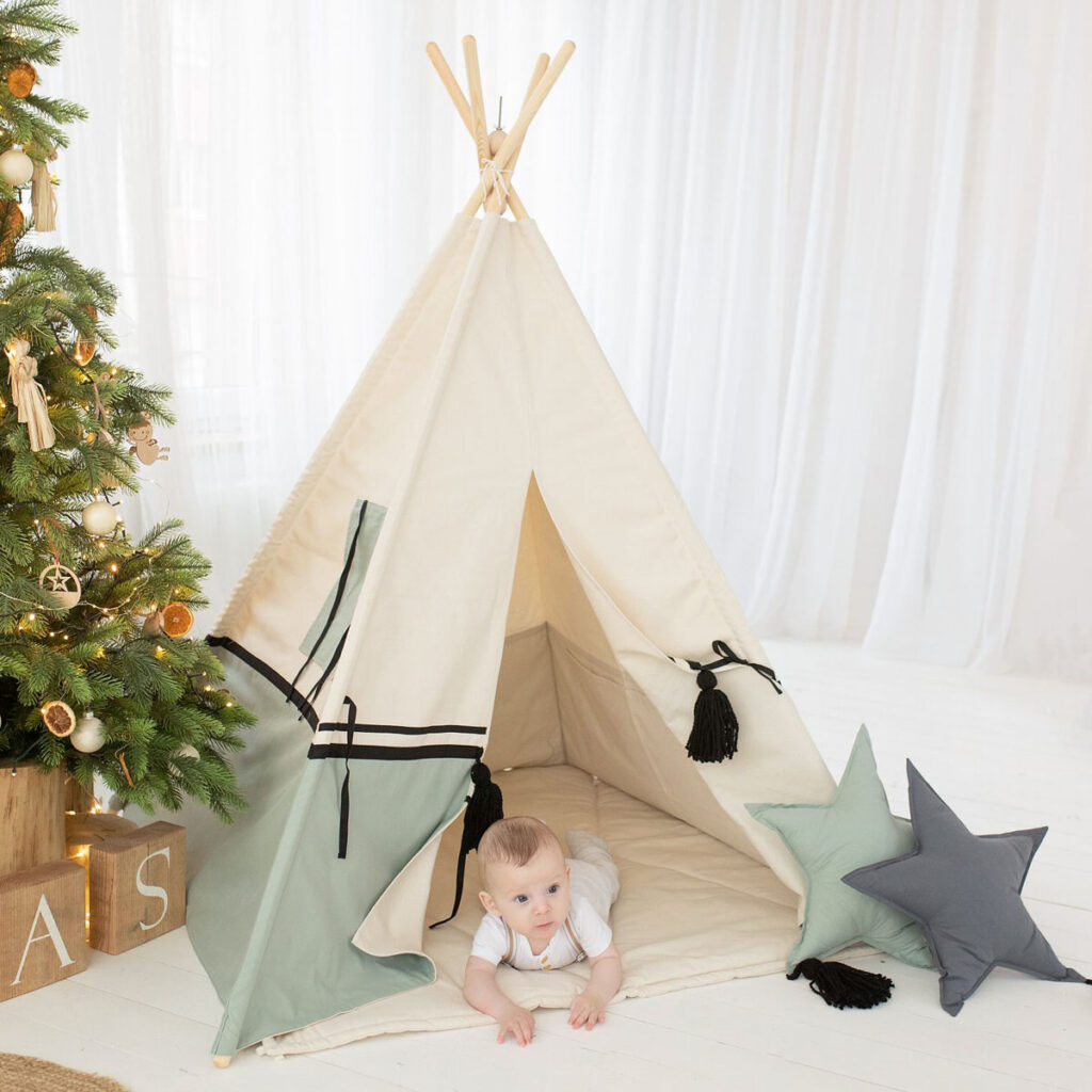 Children's teepee set with pillows and mat - Stone - Cozy & Dozy